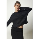 Happiness İstanbul Women's Black Ripped Detail Shiny Knitwear Sweater Cene