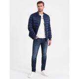 Ombre Men's satin finish bomber jacket with contrasting ribbed cuffs - dark blue | shoptok.hr