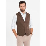 Ombre Fitted men's structured knit vest with lapels - brown | shoptok.hr