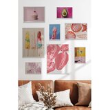 Wallxpert set od 8 manjih uramljenih slika Çgs-076, roze motivi – kolači, sladoled, avokado i školjke, beli ram Cene