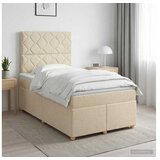 vidaXL boxspring postelja z vzmetnico, blago, krem, 120×190 cm Cene