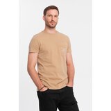 Ombre Men's cotton t-shirt with pocket print Streetstyle - sand | Shoptok.si