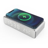 INF Digitalna LED budilka z brezžičnim polnilcem/termometrom Srebrna, (21236354) Cene