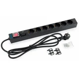 Razdelilec 48cm 7x220V ALU + stikalo prenapetostna zaščita črna RAB-PD-X12-A1