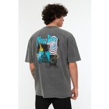 Trendyol Anthracite Men's Relaxed Fit Cycling Collar Short Sleeve Acid Wash Printed T-Shirt | ePonuda.com