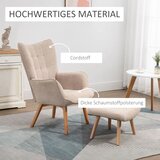  Namjenska fotelja s podnožjem naslonjač s izgledom korduroja fotelja s drvenim nogama za dnevni boravak bež | shoptok.hr