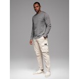 Ombre Men's cotton U-neck longsleeve with piping and chest print - grey | Eponuda.ba