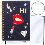  Bilježnica s crtama, ruž za usne, crna, šljokice, A5 80 listova | shoptok.hr