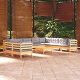 The Living Store Vrtna sedežna garnitura 11-delna s sivimi blazinami borovina - Vrtna Sedežna Garnitura, (21467916) | Shoptok.si