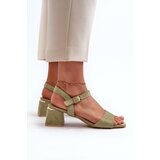 EVENTO Women's Sandals on Block Heel in Green Eco Suede Leisha | ePonuda.com