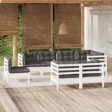  The Living Store Vrtna sedežna garnitura 8-delna z blazinami bela trdna borovina - Vrtna Sedežna Garnitura, (21469129) | Shoptok.si