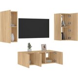vidaXL Komplet TV omaric LED 4-delni sonoma hrast inženirski les Cene