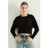 Lafaba Women's Black Crew Neck Openwork/Perforated Knitwear Sweater Cene