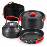  Set posuđa za kampovanje, sklopivi, aluminijum, sivi sa crvenim detaljima Cene