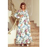 Numoco 245-1 Long dress with frill and cleavage - colorful roses and blue birds | Shoptok.si