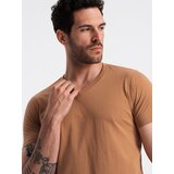 Ombre Men's BASIC classic cotton T-shirt with a v-neck - brown | Shoptok.si