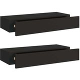 vidaXL Stenska polica s predalom 2 kosa črna 60x23,5x10 cm mediapan | Shoptok.si