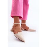 Boto Lace-up Ballerina Flats in Faux Suede with Pointed Toes Beige Ellesara | Shoptok.si