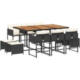 vidaXL 11-dijelni vrtni blagovaonski set s jastucima poliratan crni | shoptok.hr