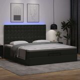 vidaXL Otomanski posteljni okvir z vzmetnicami črn 200x200cm um. usnje | Shoptok.si