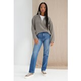 Trendyol Dark Blue High Waist Long Comfort Straight Jeans Cene