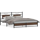 Metalni Kovinski posteljni okvir brez vzmetnice rjavi hrast 183x213 cm, (21829157) | Shoptok.si