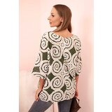 Kesi Włoski Women's cotton blouse with ethnic patterns and rolled-up sleeves khaki | shoptok.hr