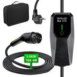 JUNSUN Prenosna stenska polnilna postaja za električna vozila (EV) – Tip 2, 16A, 1-fazna, 3,5 kW, nastavljiv tok, 4 m kabel, črna, (21989618) | Shoptok.si