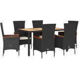 vidaXL 7-dijelni vrtni blagovaonski set s jastucima crni od poliratana | shoptok.hr