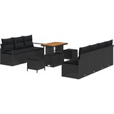 vidaXL 10 Kos Vrtni Sofa Set z Blazinami Črna Poly Ratan Akacija, 2-Sedežna Vrtna Sofa s Shrambnim Prostvom & Blazinami Črna Poly Ratan, 3 Kos Vrtni Jedilni Set z Blazinami Črna Poly Ratan Akacija | Shoptok.si