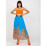 Fashion Hunters Blue pleated maxi skirt with a belt Cene