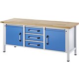 eurokraft pro Delovna miza, izvedba z ogrodjem, širina 2000 mm, 3 predali, 2 vrat, masivna bukovina | Shoptok.si