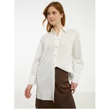 Fransa Creamy Women's Long Shirt with Linen - Ladies