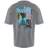Trendyol Anthracite Men's Relaxed Fit Cycling Collar Short Sleeve Acid Wash Printed T-Shirt | ePonuda.com