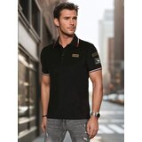 DStreet Koszulka męska polo z naszywkami czarna | shoptok.hr