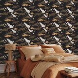  Tapeta - Oriental impressions - decorative pattern with a motif of flying cranes on a dark background 50x1000 Premium | shoptok.hr