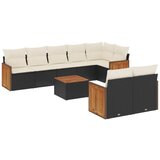 Maison Chic Seti vrtnega pohištva - Vrtna garnitura - Vrtni pohištvo set 9-delna z blazinami črn poli ratan, (21798617) | Shoptok.si