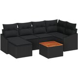 vidaXL 7-delni set vrtnega kavča z blazinami črna poli ratan akacija | Shoptok.si