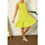 armonika Women's Neon Green Linen Look Textured Sleeveless Dress with Frill Skirt Cene