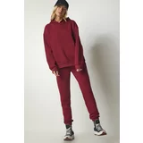 Happiness İstanbul Women's Claret Red Hooded Raspberry Tracksuit Set
