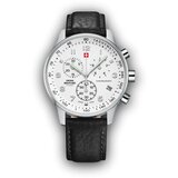 Swiss Military quartz chronograph beli srebrni sportsko elegantni ručni sat crnim kožnim kaišem 601415 Cene