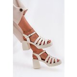 VINCEZA Lacquered Leather Women's Sandals On A Heel Light Beige 66621 | Shoptok.si