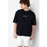 Trendyol Men's Black Oversize/Wide-Fit Back Space Printed 100% Cotton T-shirt Cene