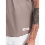 Ombre Men's short sleeve shirt with Cuban collar - dark beige | Shoptok.si