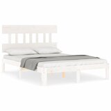 The Living Store Posteljni okvir z vzglavjem bel 120x200 cm trden les - Posteljni Okvir, (21524854) | Shoptok.si