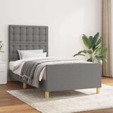  Posteljni okvir z vzglavjem temno siv 90x200 cm blago, (20903818) Cene