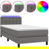 Maison Chic Box spring postelja - Vzmetna postelja z vzmetnico LED siva 90x200 cm umetno usnje SL2802, (21908343) | Shoptok.si