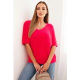 Kesi Włoski Women's sweater made of soft fluff with a V-neck and short sleeves pink Cene