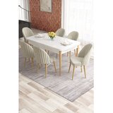 Hanah home trpezarijski set Elf, sto na razvlačenje i 6 stolica, bela ploča, noge u prirodnoj boji drveta, krem tkanina Babyface | Eponuda.com