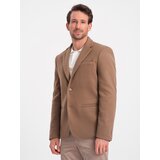 Ombre Men's casual jacket with decorative buttons on cuffs - light brown Cene